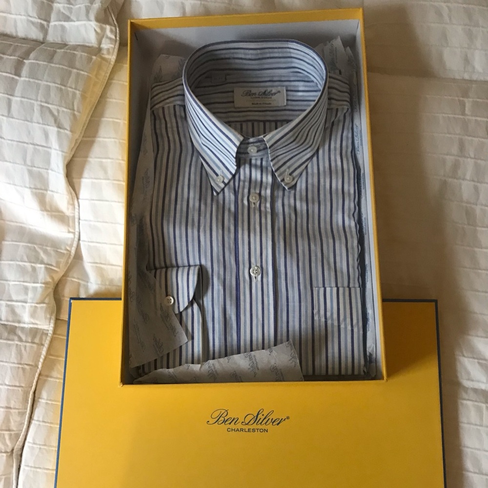 Ben Silver Striped Dress Shirt. New in box.
